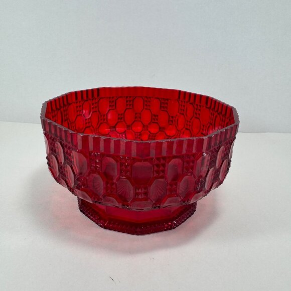 Vintage Regaline Red Plastic Bowl Ruby Pattern Octagon Retro Mid Century - Picture 4 of 5